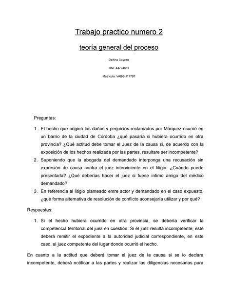 Tp Teoria General Del Preoceso Trabajo Practico Numero Teor A