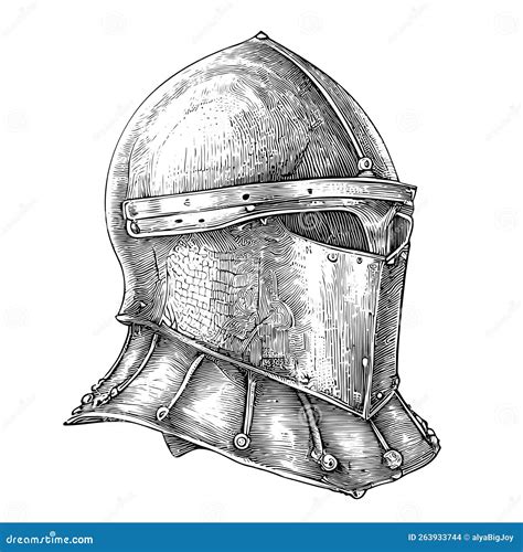 Knight Helmet Middle Ages Sketch Hand Drawn Stock Vector Illustration