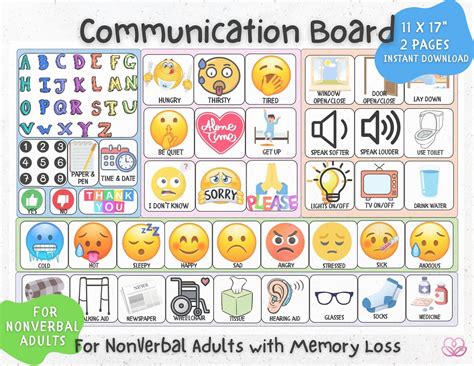 Pecs Communication Board For Nonverbal Adults Dementia Memory Loss