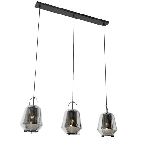 Qazqa Hanglamp Zwart Met Smoke Glas Cm Langwerpig Lichts Kevin