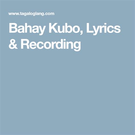 Bahay Kubo Lyrics Sdjaf