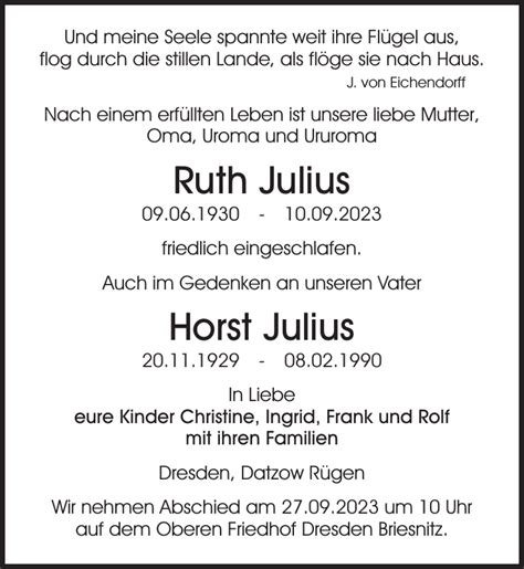 Ruth Julius Horst Julius Traueranzeige S Chsische Zeitung