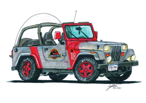 Jurassic Park Jeep Wrangler Drawing By Jorge Ciprian Pixels