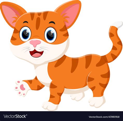 Cute Orange Cat Cartoon Isolated On White Vector Image