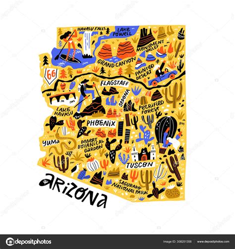 Arizona Yellow Map Flat Hand Drawn Vector Illustration — Stock Vector © Favetelinguis199 308251358