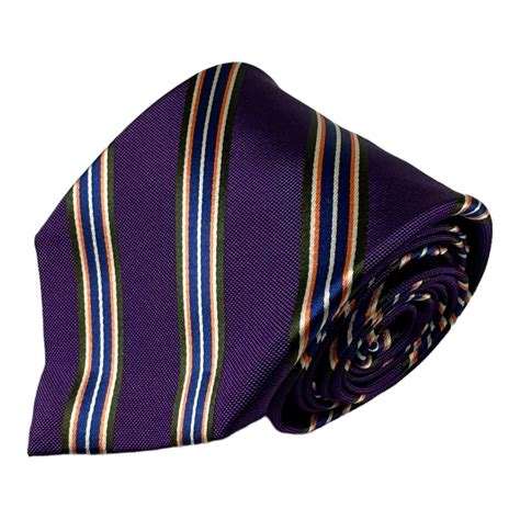 Paul Stuart Purple Blue Green Orange Striped Mens Silk Tie 3 5 Inch