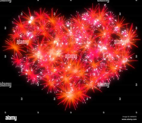 Valentines Day Red Fireworks Heart Shape Over Black Stock Photo Alamy