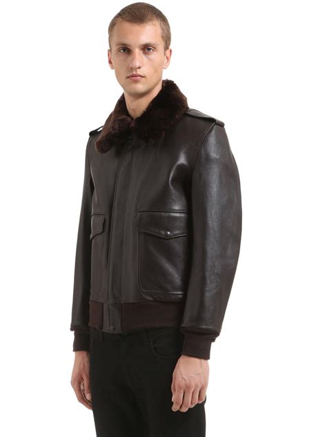 Schott Nyc Leather Flight Jacket W Collar In Dark Brown Brown For