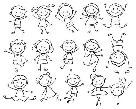 Stick Figure Kids Clipart Black And White