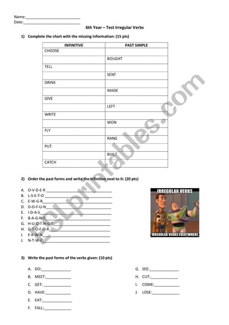 Irregular Verbs Test ESL Worksheet By Suturno