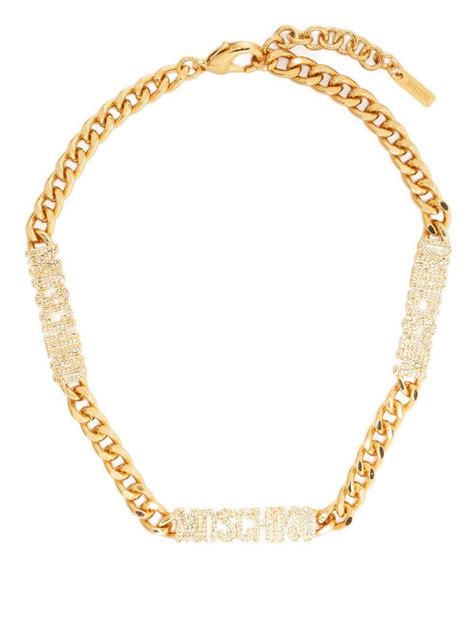 Moschino Embellished Logo Chain Necklace Gold Editorialist