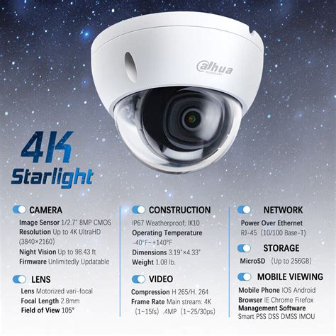 Dahua Wizsense K Mp Starlight Ip Camera Ipc Hdbw E S Poe Night Mic