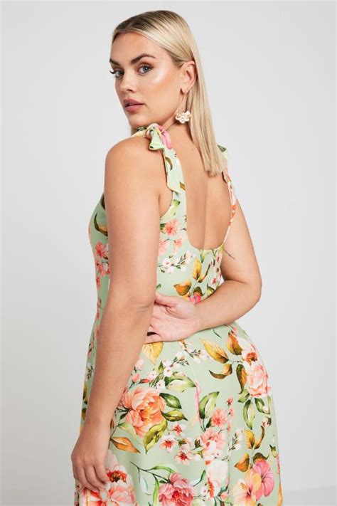 Yours Plus Size Green Floral Print Bow Strap Midaxi Dress Yours Clothing