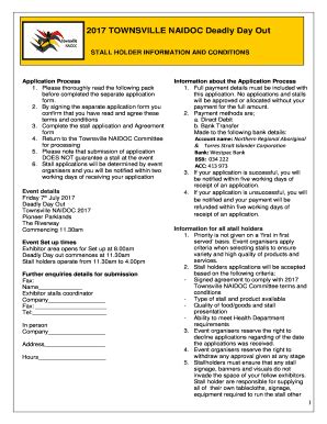 Fillable Online 2017 Deadly Day Out Stall Holder Application Form Size