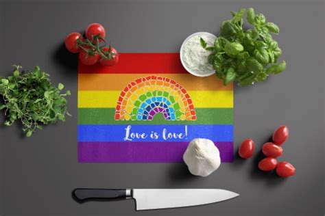 Gay Pride Love Is Love Mosaic Rainbow Glass Cutting Board Large