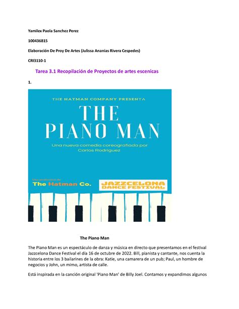 Recopilaci N De Proyectos De Artes Escenicas The Piano Man The Piano