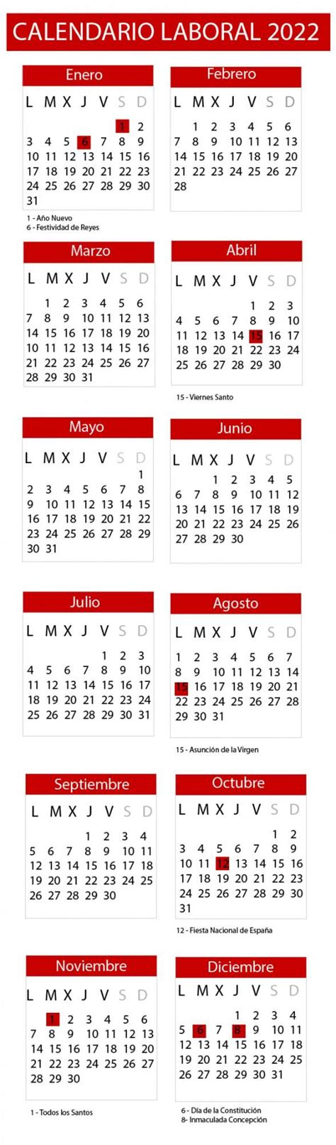 Calendario Laboral 2022 Consulta Los Días Festivos Del Próximo Año