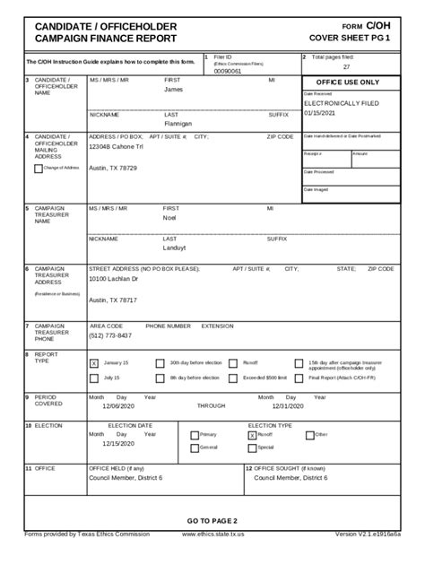 Fillable Online Get The Free CANDIDATE OFFICEHOLDER FORM C OH COVER