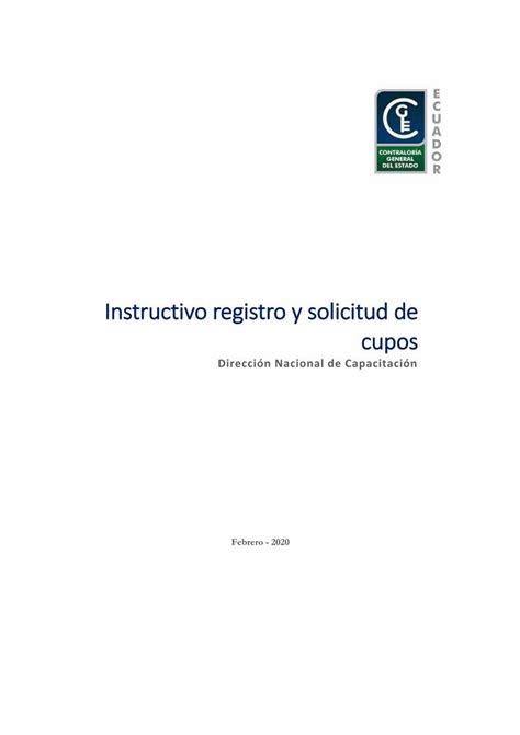 Pdf Instructivo Registro Y Solicitud De Cuposcapacitacion Contraloria