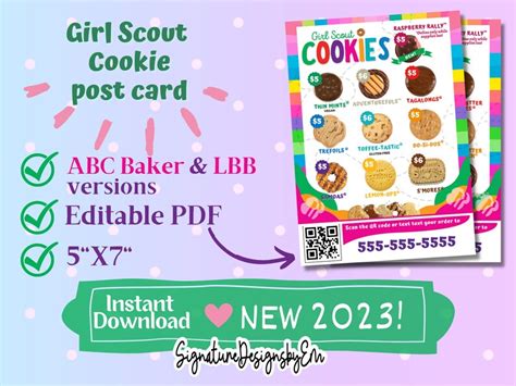 Girl Scout Cookie Postcard Lbb Abc Baker Cookie Price Menu Etsy