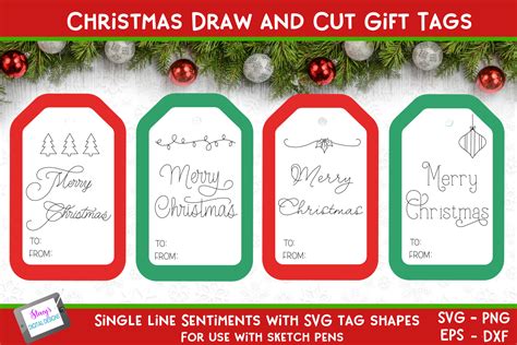 Single Line Christmas Gift Tags Graphic By Stacysdigitaldesigns