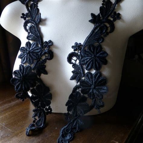 Black Venise Lace Trim Flower Trim Guipure Lace Black Lace Etsy