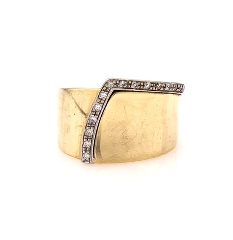 Lot 14k Yellow And White Gold Diamond Line Ring