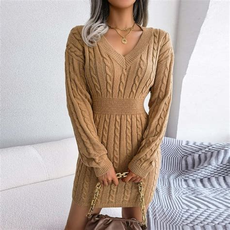 Symoid 2022 Womens Knitted V Neck Sweater Dress Autumn And Winter