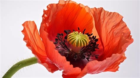 Premium Ai Image A Red Poppy With A Yellow Center And A White Background