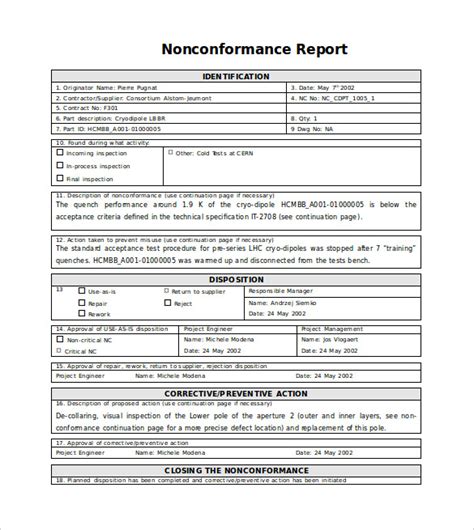 Non Conformance Report Template