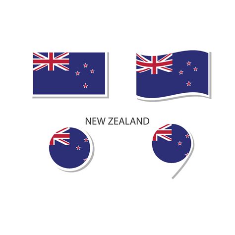 New Zealand Flag Logo Icon Set Rectangle Flat Icons Circular Shape