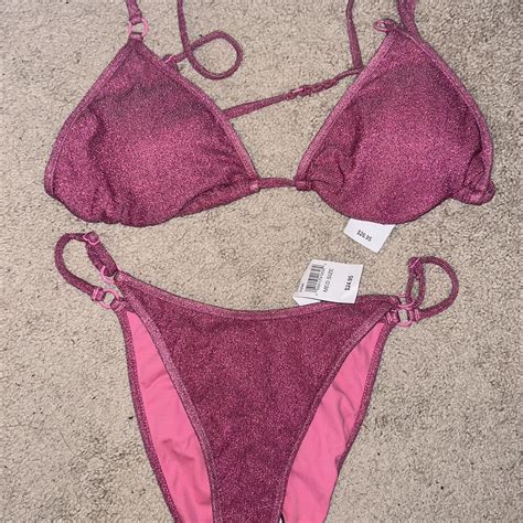 Pacsun LA Heart Shimmer Bikini Top Size L Bottom Depop