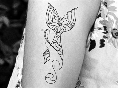 Mermaid Black And White Tattoo