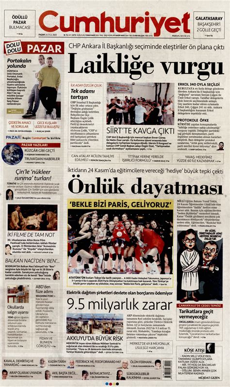 Cumhuriyet Gazetesi Cumhuriyet Manşet Oku Haberler 24 Eylül 2023