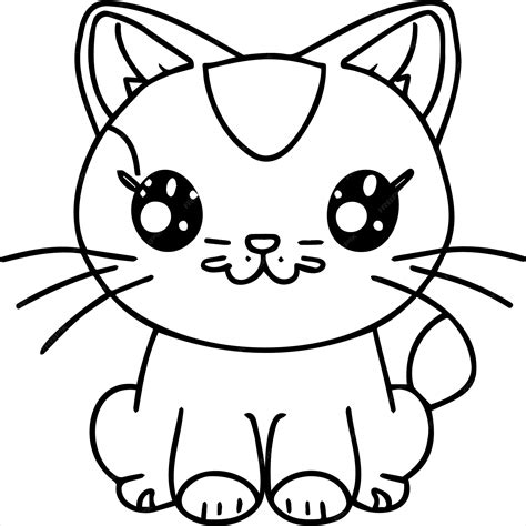 Desenho De Gato Kawaii Para Colorir Vetor Premium