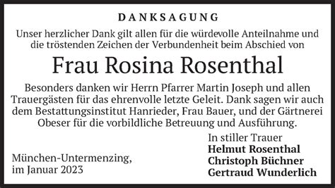 Traueranzeigen Von Rosina Rosenthal Trauer Merkur De