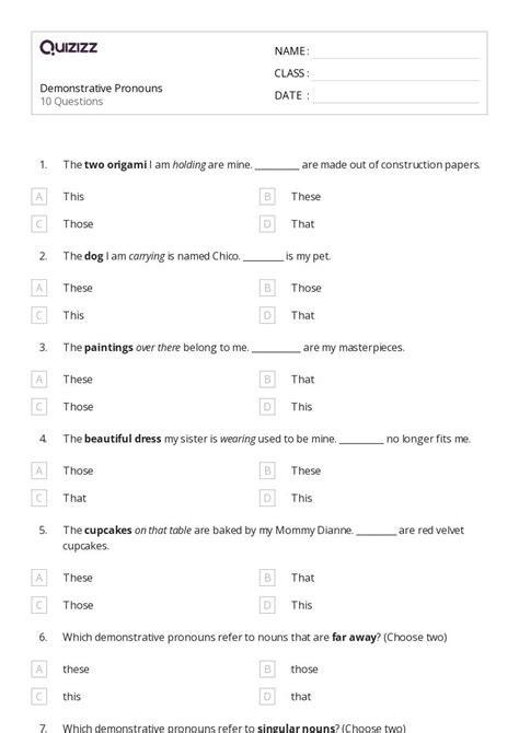 Demonstrative Pronouns Worksheets For Rd Grade On Quizizz Free