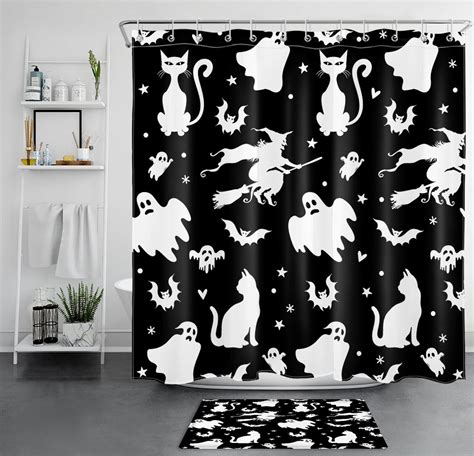 Spooky Halloween Shower Curtain Haunting Bathroom Decor With Witches