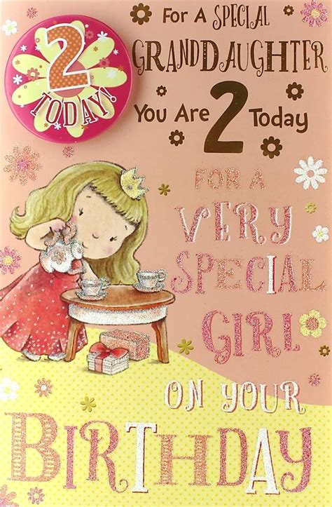 Granddaughter 2nd Birthday Card And Badge 2 Today Princess And Tea Party