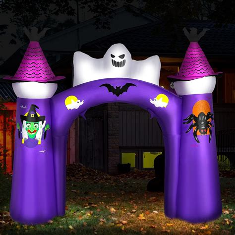 Lenwen 10 Ft Halloween Inflatables Archway With Build In Led Ghosts Skeleton