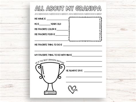 All About My Grandpa Printable Fathers Day Printable Gift Birthday