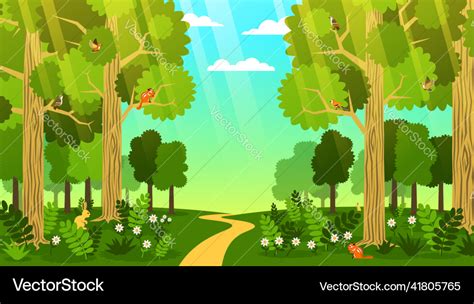 Road through the forest cartoon landscape Vector Image