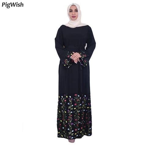 Muslim Dress Embroidery Abaya Dubai Kaftan Flowers Lace Cardigan Long