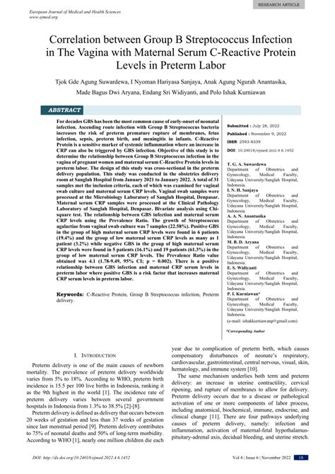 Pdf Correlation Between Group B Streptococcus Infection In The Vagina