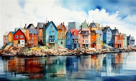Premium Photo Watercolor Illustration Of A Small Town