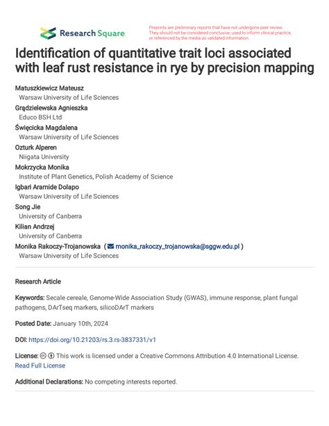 PDF Identification Of Quantitative Trait Loci Associated With Leaf