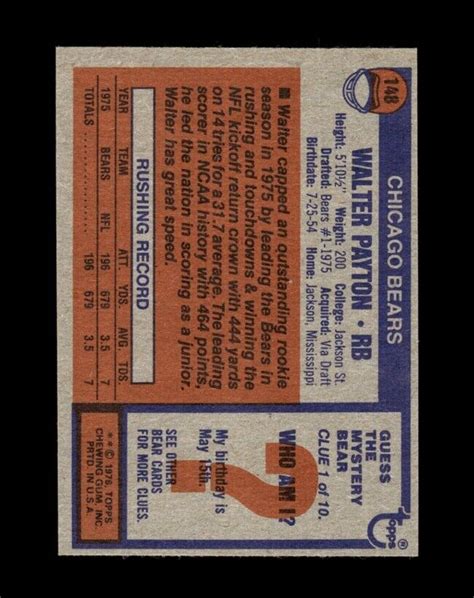 1976 Topps Set Break 148 Walter Payton RC NM MT OR BETTER GMCARDS EBay