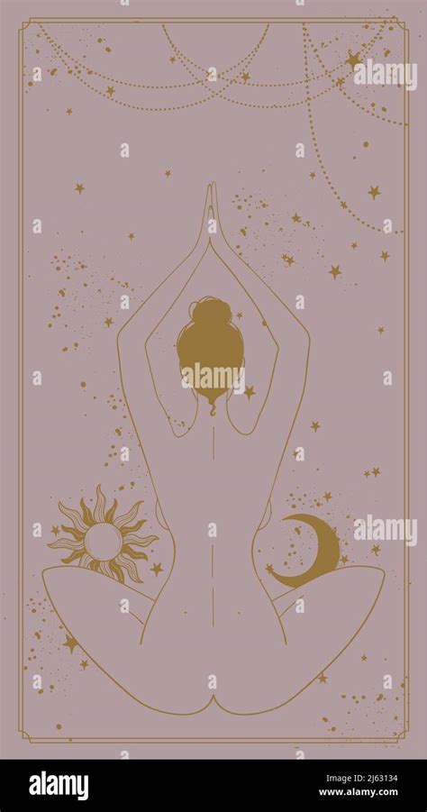Vertical Card With A Meditating Naked Woman Gold Pattern On A Pink