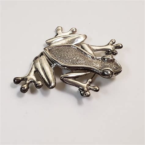 925 Silver Frog Brooch Signed Gem