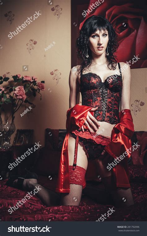 Sexy Slim Brunette Woman Posing Bed Stock Photo Shutterstock